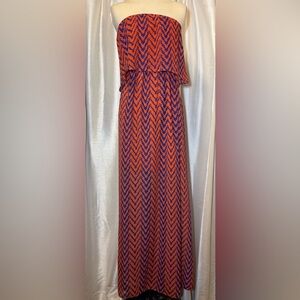 BuddyLove Orange Blue Strapless Maxi Dress Size Large